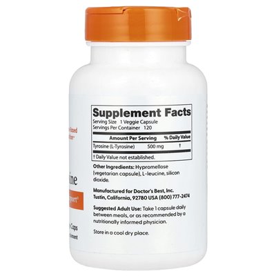 Doktor's Best, L-tyrozyna, 500 mg, 120 czapek wegetariańskich