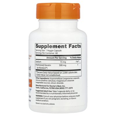 Najlepszy, hydrolizowany keratyna, 500 mg, 60 czapek wegetariańskich Najlepszy, hydrolizowany keratyna, 500 mg, 60 czapek wegetariańskich