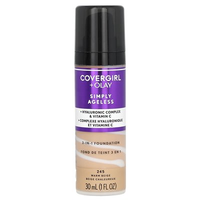 Covergirl, Olay Just Ageless, 3-in-1 Foundation, 245 Warm Beige, 1 Fl Oz (30 ml)