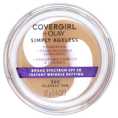 Covergirl, Olay Just Ageless, Foundation, LSF 28, 260 Classic Tan, 0,4 Unzen (12 g)