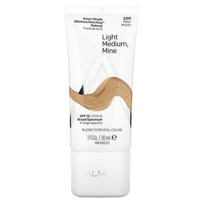 Almay, Smart Shade, makijaż dopasowywania Skintone, SPF 15, 200 Light Medium Mine, 1 fl oz (30 ml)