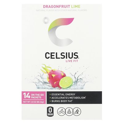Celsjusz, Live Fit, Dragonfruit Lime, 14 opakowań na gie, 0,2 uncji (5,74 g)