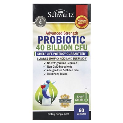Bioschwartz, zaawansowany probiotyk siły, 40 miliardów CFU, 60 kapsułek (20 miliardów CFU na kapsułkę)