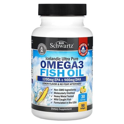 Bioschwartz, Omega 3 Fish Oil, cytryna, 90 softgels