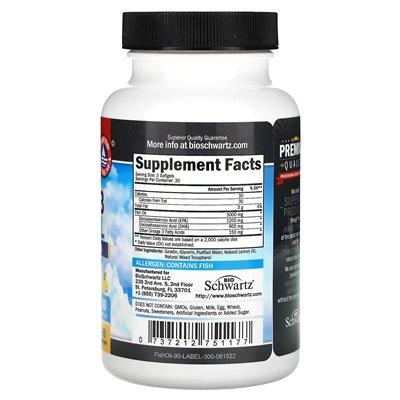 Bioschwartz, Omega 3 Fish Oil, cytryna, 90 softgels