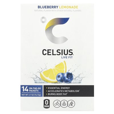 Celsjusz, Live Fit, Lemonade Blueberry, 14 opakowań na gie, 0,19 uncji (5,48 g)