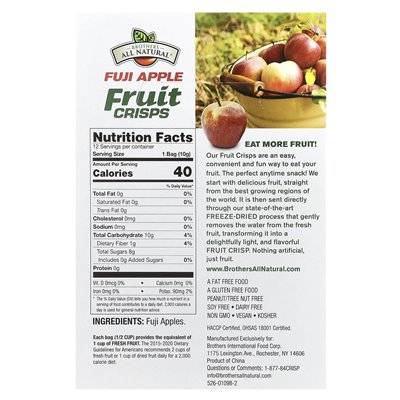Brothers-Wall-Natural, Fruchtchips, Fuji-Apfel, 12 Einzelportionsbeutel, je 0,35 oz (10 g)