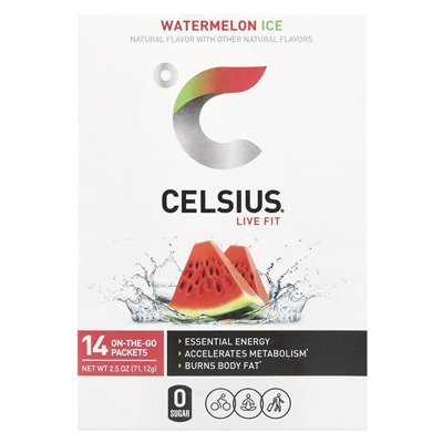 Celsjusz, Live Fit, Watermelon Ice, 14 pakietów na giełdzie, 0,18 uncji (5,08 g)