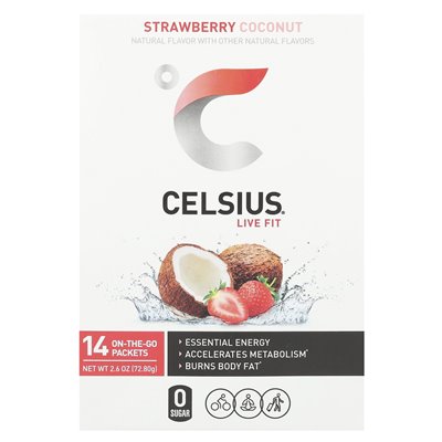 Celsjusz, Live Fit, truskawkowy kokos, 14 opakowań na giełdzie, 0,18 uncji (5,2 g)