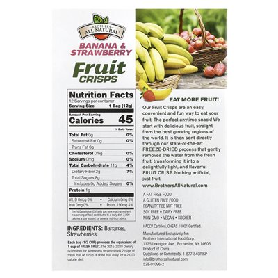 Bracia-Wall-Natural, Fruit Chips, Banana &amp Strawberry, 12 worków jednorazowych, 0,42 uncji (12 g)