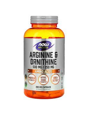 NOW Foods, Sport, Arginin & Ornithin, 1000mg/500mg, 250 pflanzliche Kapseln (500mg/250mg pro Kapsel)