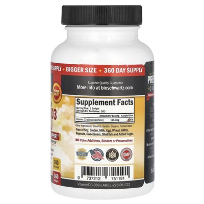 Bioschwartz, Bessere Kraft, Vitamin D3, 5000 IE, 360 Kapseln