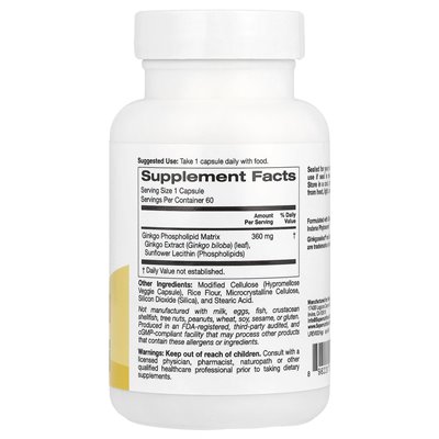 Super Nutrition, Ginkgo Phytosom, 360 mg, 60 kapsułek warzywnych