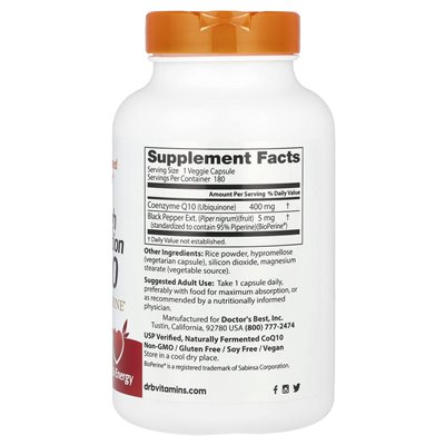 Doctor's Best, High Absorption CoQ10 with BioPerine, 400 mg, 180 kapsułek roślinnych Doctor's Best, High Absorption CoQ10 with BioPerine, 400 mg, 180 kapsułek roślinnych