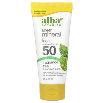 Alba Botanica, Sheer Mineral Face Sunscreen Bals, SPF 50, Fragrance Free, 2 Fl Oz (59 ml)