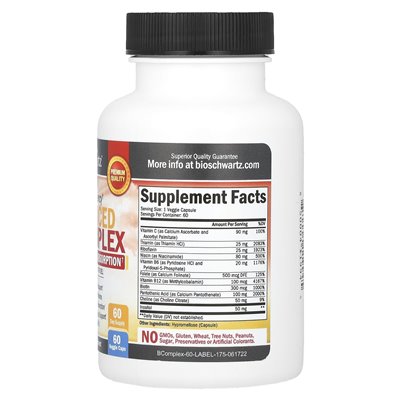 Bioschwartz, Advanced B-Complex o dużej mocy, 60 czapek warzywnych