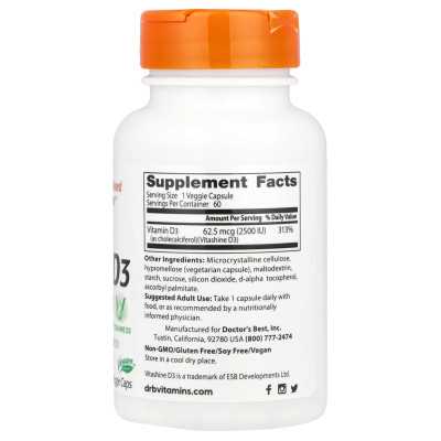 Doktor's Best, Vegan D3 mit Vitashine D3, 62,5 mcg (2500 IE), 60 vegetarische Kapseln