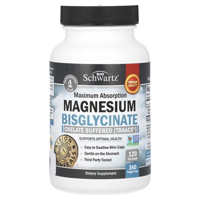 Bioschwartz, maksymalna bisglicynian magnezu, 360 czapek wegetariańskich