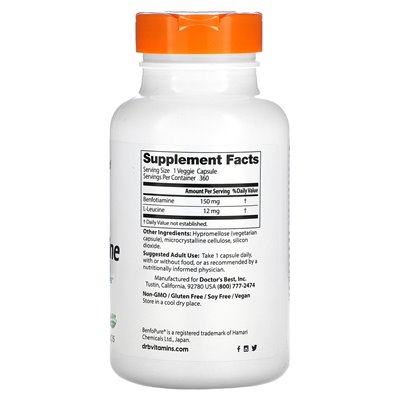 Doktor's Best, Benfotiamine with Benfopure, 150 mg, 360 caps wegetariańskich