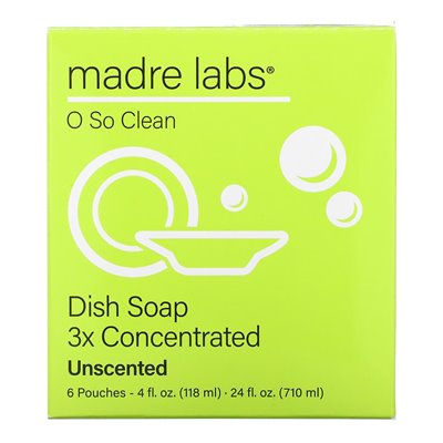 Madre Labs, Mydło do Naczyń, 3x Skoncentrowany Odświeżacz, Bez Zapachu, 6 Siatek, 4 uncji (118 ml) Każda