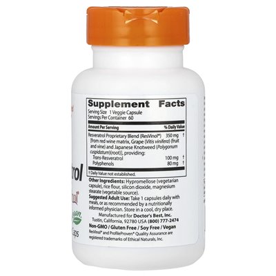 Doktor's Best, Trans-Resveratrol 100 mit Resvinol, 100 mg, 60 vegetarische Kapseln