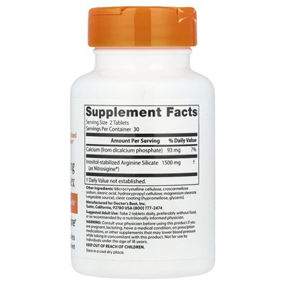 Najlepszy, szybko działający kompleks argininy, 1500 mg, 60 tabletek (750 mg na tablet)