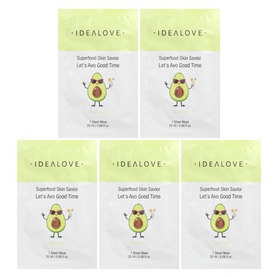 Idealove, Superfood Skin Savior, Let's Avo Good Time, 5 masek o pięknie, 0,68 fl oz (20 ml)