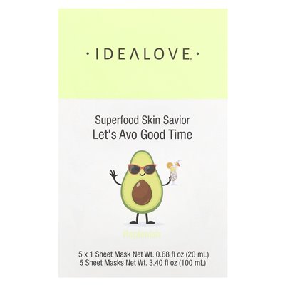 Idealove, Superfood Skin Savior, Let's Avo Good Time, 5 masek o pięknie, 0,68 fl oz (20 ml)