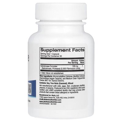Lake Avenue Nutrition, Nattokinaza, enzym proteolityczny, 2000 FUS, 30 kapsułek warzywnych
