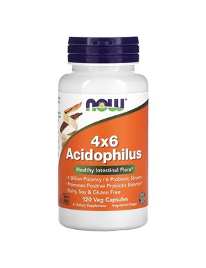NOW Foods, 4x6 Acidophilus, 120 Wegańskich Kapsułek