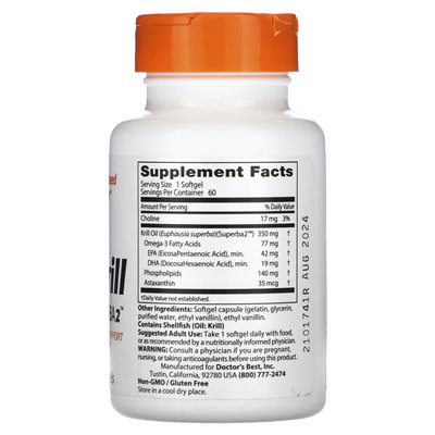 Doctor's Best, Real Krill, 350 mg, 60 softgels