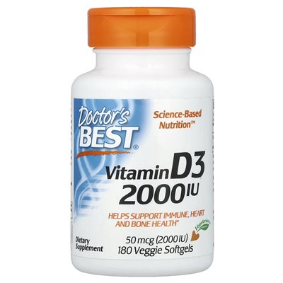 Doctor's Best, Vitamin D3, 50 Mcg (2000 IU), 180 warzyw miękkich