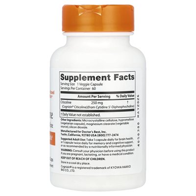 Doktor's Best, Citicoline, 250 mg, 60 czapek wegetariańskich