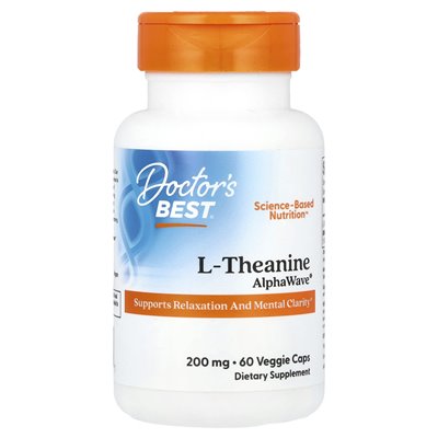 Doctor's Best, L-theanine, Alphawave®, 200 mg, 60 czapek wegetariańskich