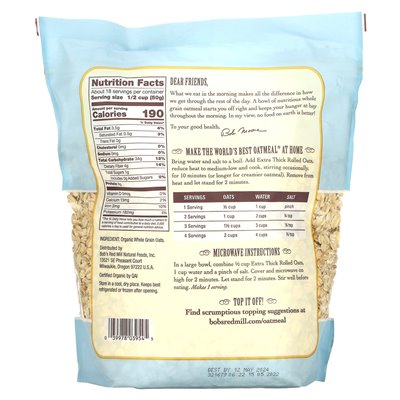 Bob's Red Mill, Bio-Haferflocken extra dick, Vollkorn, 32 oz (907 g) Bob's Red Mill, Bio-Haferflocken extra dick, Vollkorn, 32 oz (907 g)