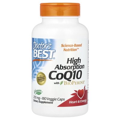 Doktor's Best, High Absorption COQ10 z Bioperine®, 200 mg, 180 czapek warzywnych