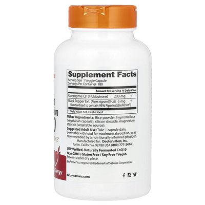 Doctor's Best, hochabsorbierbares COQ10 mit Bioperine®, 200 mg, 180 pflanzliche Kapseln