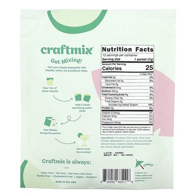 Craftmix, cocktail mix packs, classic margarita, 12 packs, 2.96 oz (84 g)