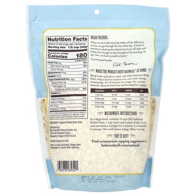 Bob's Red Mill, Organic Old Fashited Oats, Whole Grain, 16 oz (454 g)