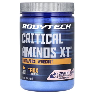 BodyTech, Critical Aminos XT, intra/po treningu, lemoniada truskawkowa, 16 uncji (455 g)