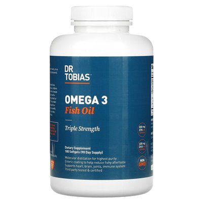 Dr Tobias, Omega 3 Fish Oil, potrójna siła, 180 miękkich
