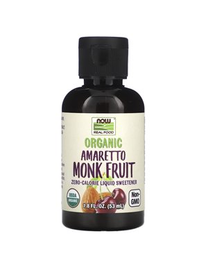 NOW Foods, Organic Amaretto Monk Fruit, Calorie-Free Liquid Sweetener, 1.8 oz (53 ml) NOW Foods, Organic Amaretto Monk Fruit, Calorie-Free Liquid Sweetener, 1.8 oz (53 ml)