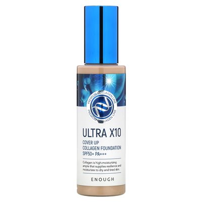 Wystarczy, Ultra x10 Cover Up Collagen Foundation, SPF50+PA +++, 13 lekki beż, 3,53 uncji (100 g)