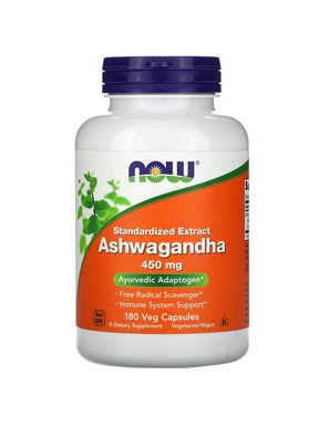 NOW Foods, Ashwagandha, Standardized Extract, 450 mg, 180 Vegetable Capsules