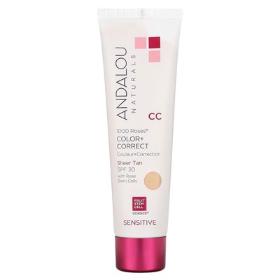 Andalou Naturals, 1000 Rouges, CC Color + Correct, Sensitive, LSF 30, Sheer Tan, 2 Fl Oz (58 ml)