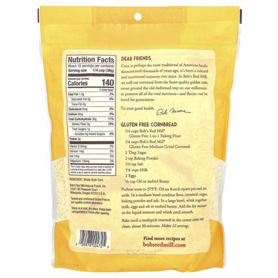 Bob's Red Mill, mąka kukurydziana, średnim grind, pełne ziarno, bezglutenowe, 24 uncje (680 g)