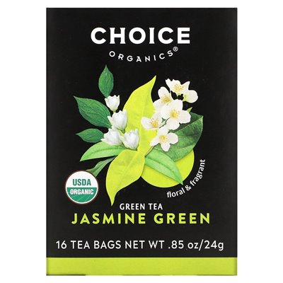 Wybór herbaty organicznej, zielona herbata, Jasmine Green, 16 toreb herbaty, 0,85 uncji (24 g)
