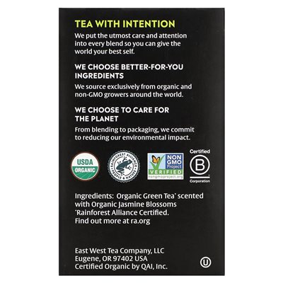 Organic Tea Selection, Green Tea, Jasmine Green, 16 Tea Bags, 0.85 oz (24 g)