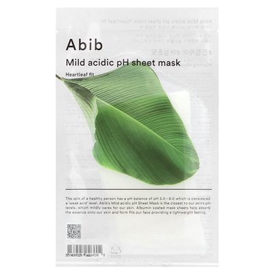 ABIB, Maska kwaśna kwaśna pH Maska, Heartleaf Fit, 1 arkusz, 1,01 Fl Oz (30 ml)