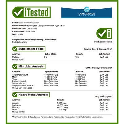 Lake Avenue Nutrition, zhydrolizowane peptydy kolagenowe, typ I i III, niezmienione, 1,01 funtów (460 g) Lake Avenue Nutrition, zhydrolizowane peptydy kolagenowe, typ I i III, niezmienione, 1,01 funtów (460 g)